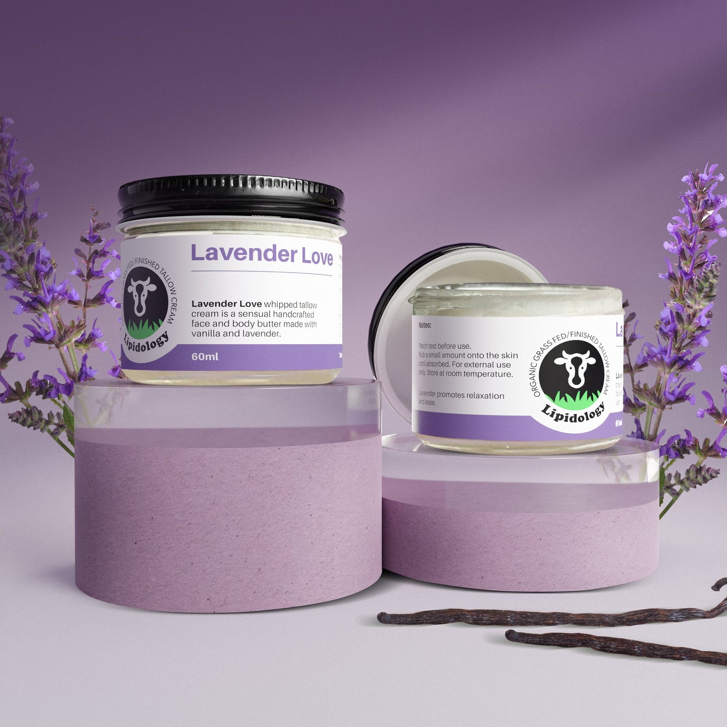 Lavender Love, Face and Body Cream Vanilla and Lavender Organic Grass-Fed Tallow 60 ml