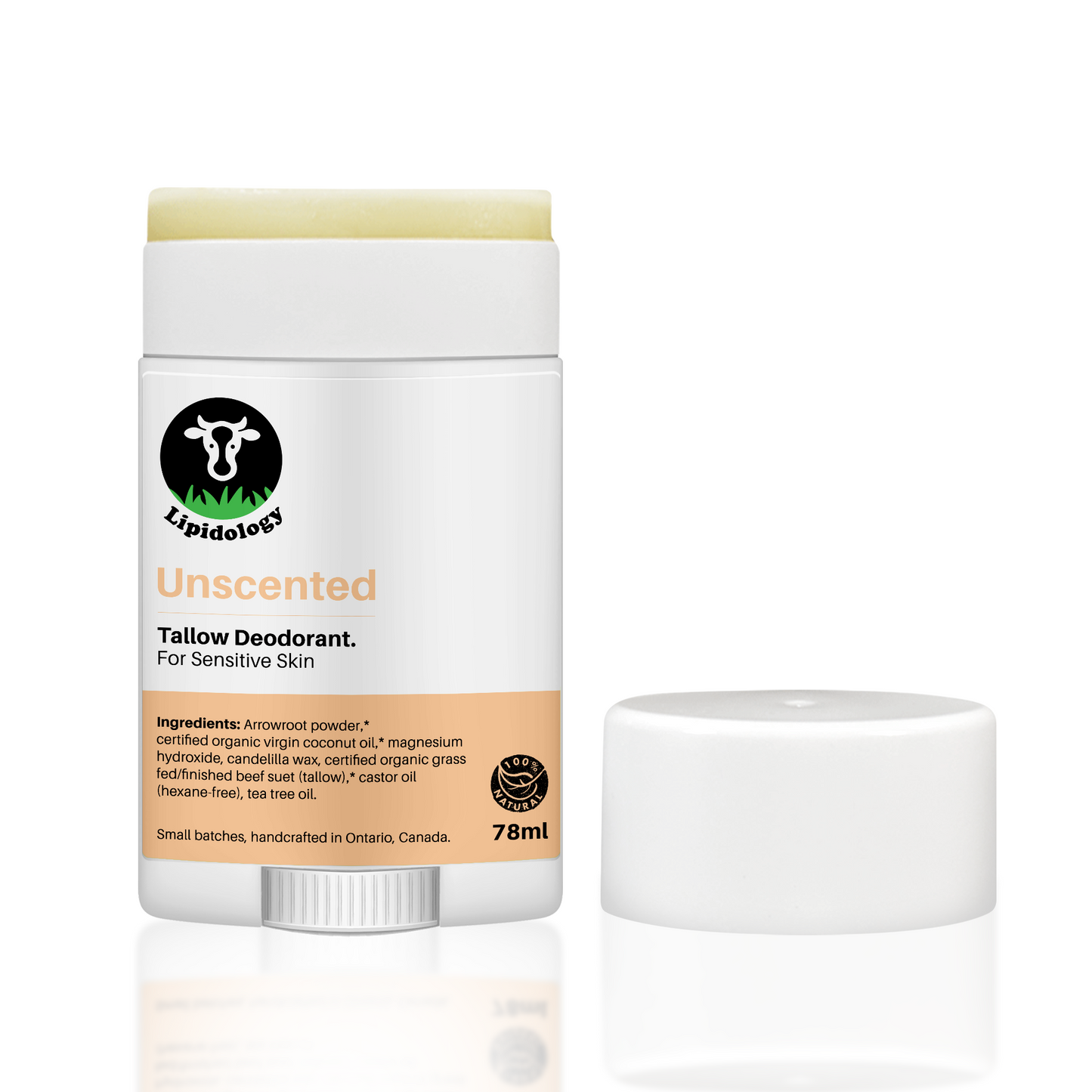 Uscented Deodorant, Organic Grass-Fed/Finished Tallow , 78ml, Sensitive Skin