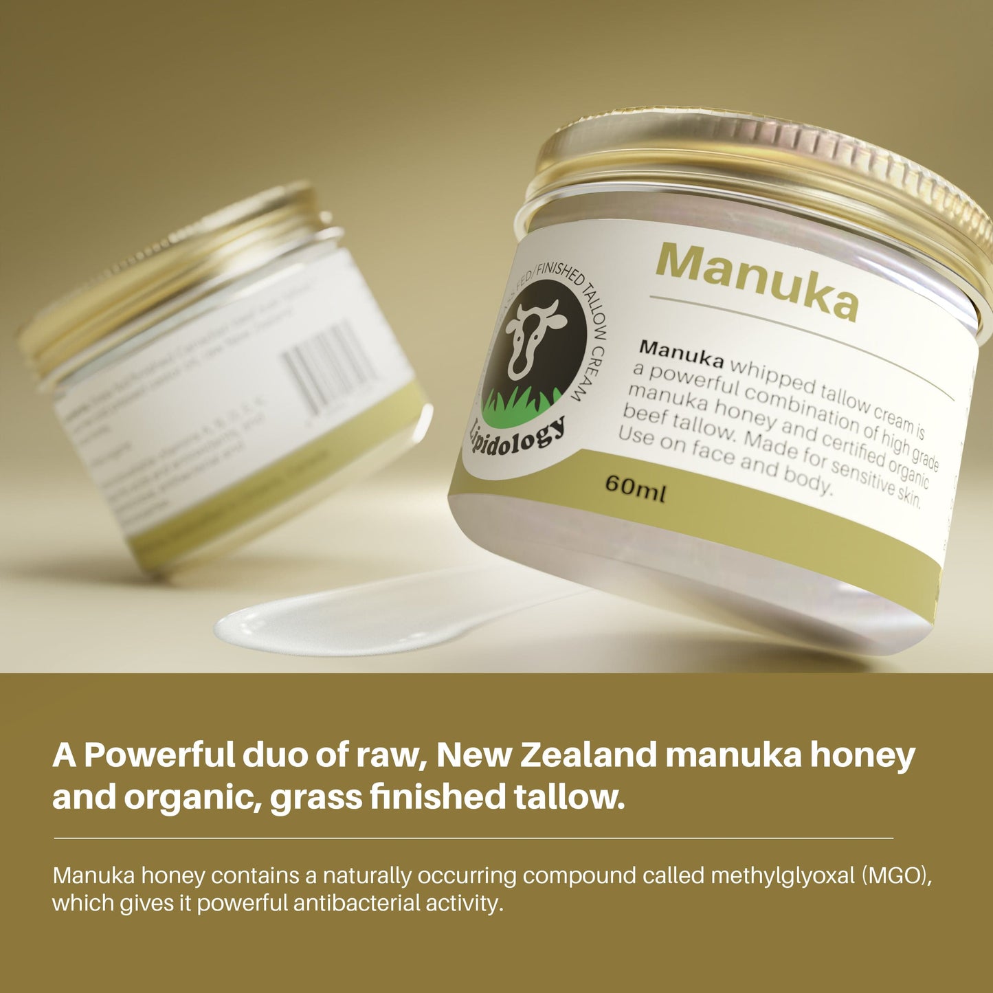Manuka, Face and Body Cream, Organic Grass-Fed/Finished Tallow, 60 ml