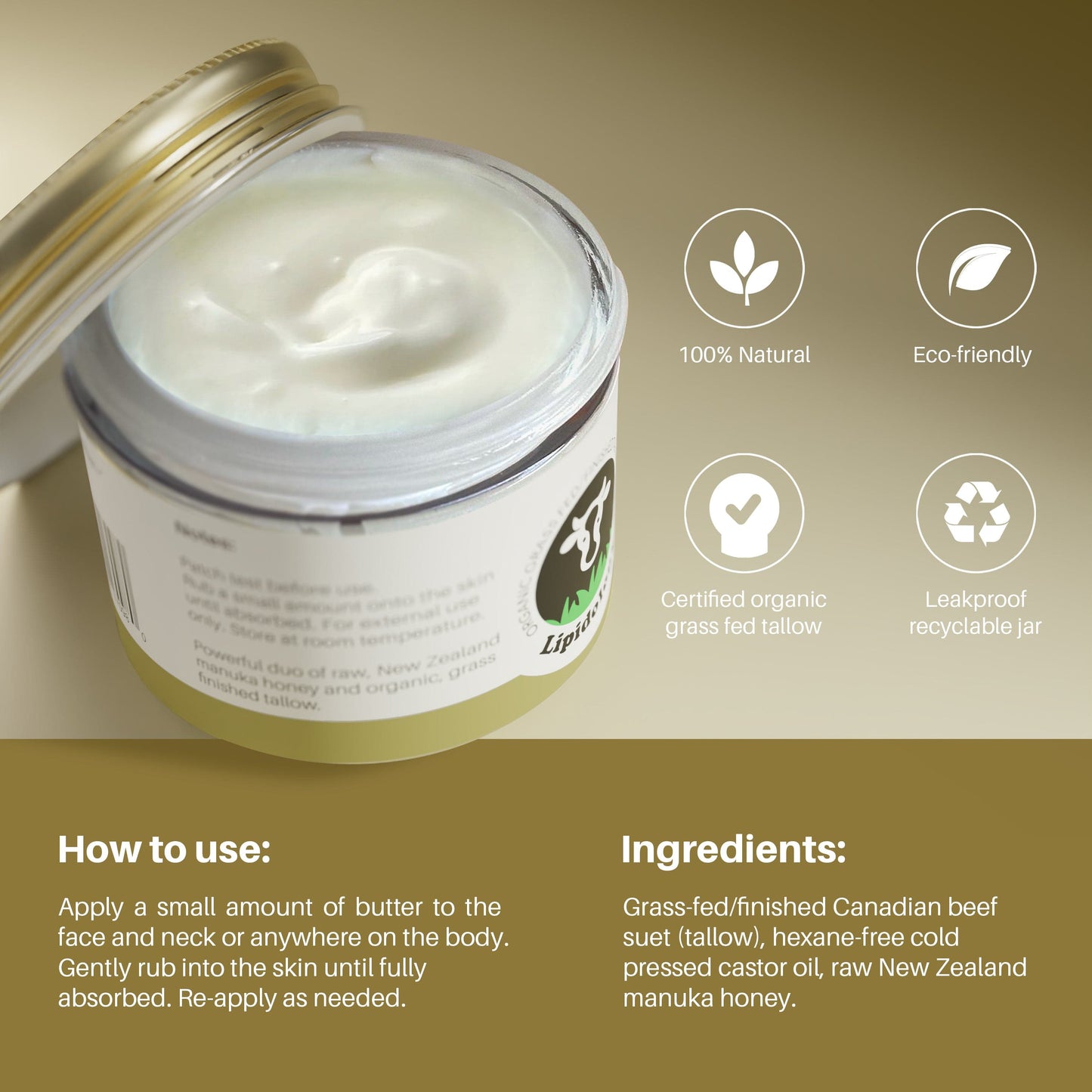 Manuka, Face and Body Cream, Organic Grass-Fed/Finished Tallow, 60 ml
