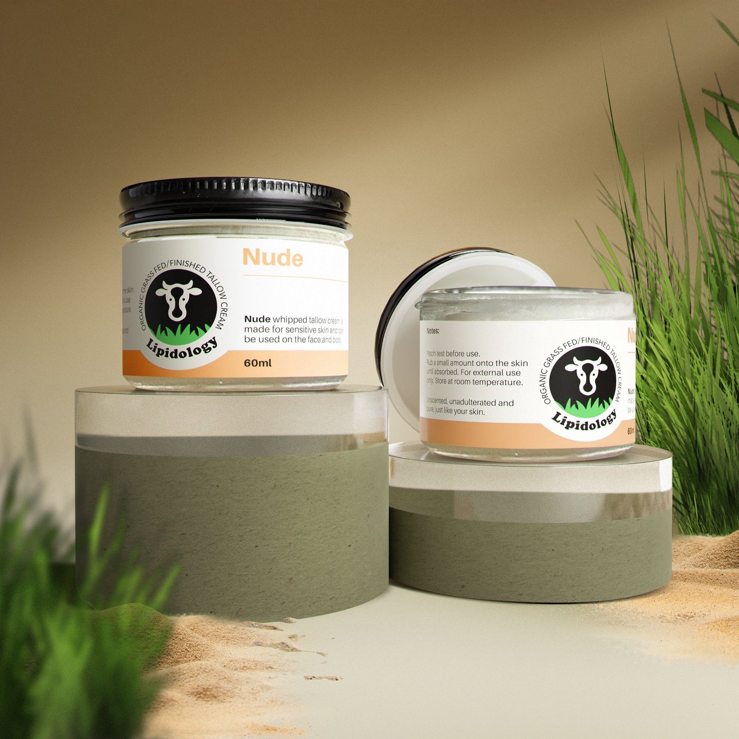 Nude Face and Body Cream, Unscented, Organic Grass-Fed/Finished Tallow, 60 ml