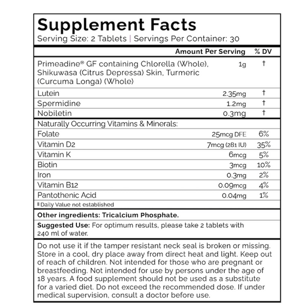Primeadine GF Gluten-Free Spermidine Supplement - 1 Bottle / 30 Day Supply