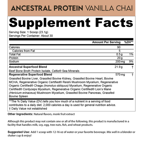 Ancestral Supplements Protein Powder Vanilla Chai Protein Powder Ancestral Supplements