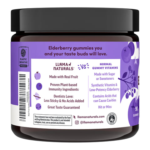 Llama Naturals Organic Adult Elderberry Immunity Gummies - Very Berry (90 CT)
