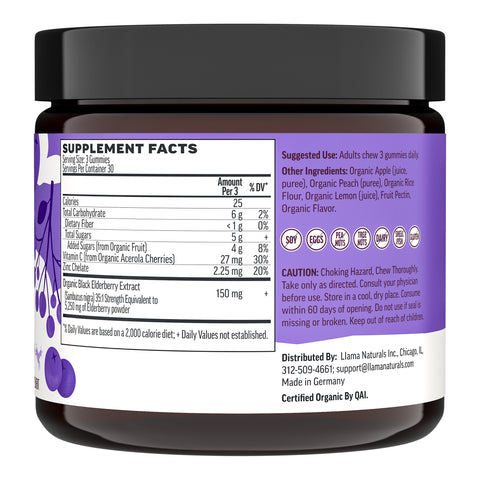 Llama Naturals Organic Adult Elderberry Immunity Gummies - Very Berry (90 CT)