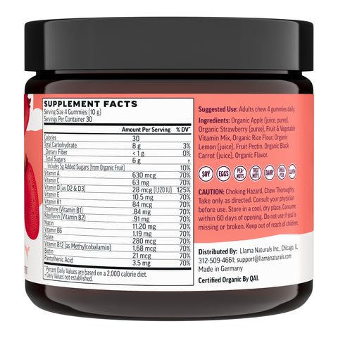 Llama Naturals Organic Adult Multivitamin Gummies - Strawberry (120 CT)