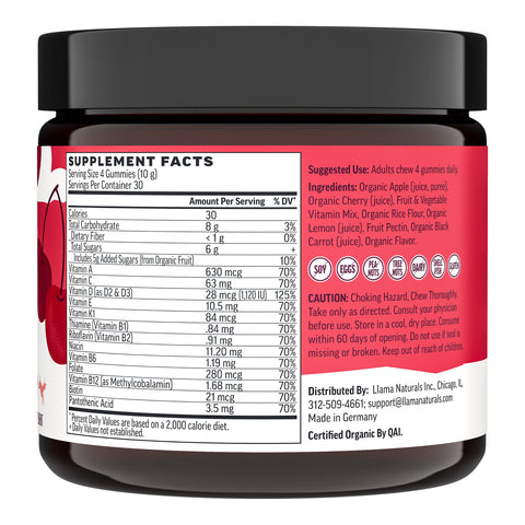 Llama Naturals Organic Adult Multivitamin Gummies - Cherry (120 CT)