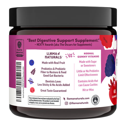 Llama Naturals Organic Adult Prebiotic & Probiotic Gummies - Mixed Berry (60 CT)