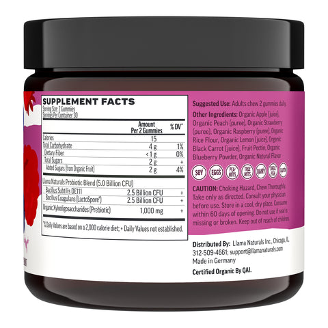 Llama Naturals Organic Adult Prebiotic & Probiotic Gummies - Mixed Berry (60 CT)