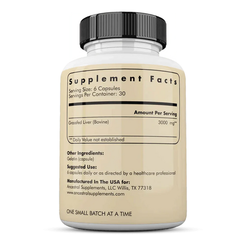Ancestral Supplements Grass Fed Desiccated Beef Liver (180 Capsules)