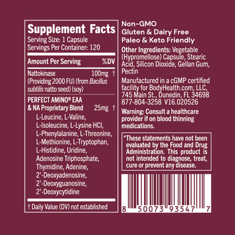BodyHealth Nattokinase (120 Capsules) — supplement facts label
