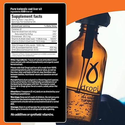 Dropi, Pure Icelandic Extra Virgin Cod Liver Oil- Fennel