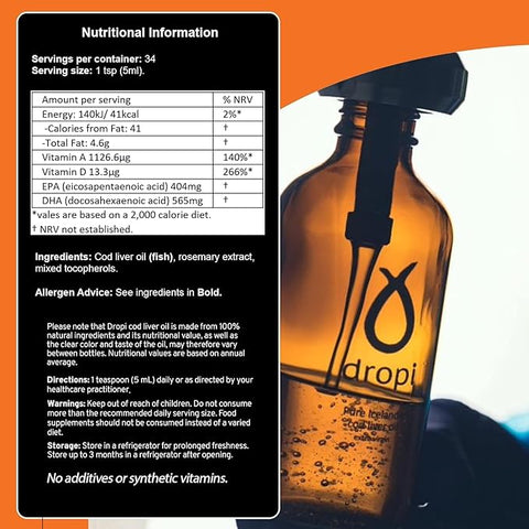 Dropi, Pure Icelandic Extra Virgin Cod Liver Oil- Unflavoured 170 ml