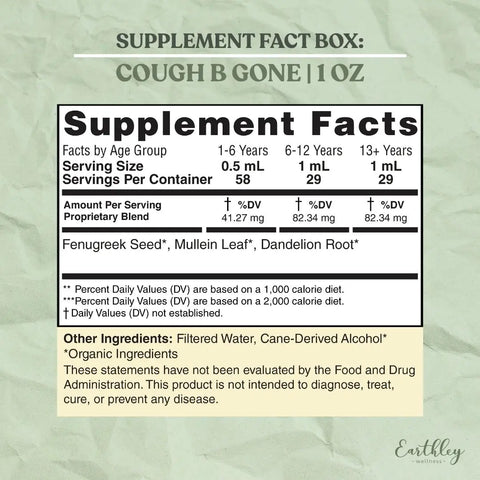 Earthley Cough B Gone (4 OZ) (Alcohol) Herbal Supplement Earthley