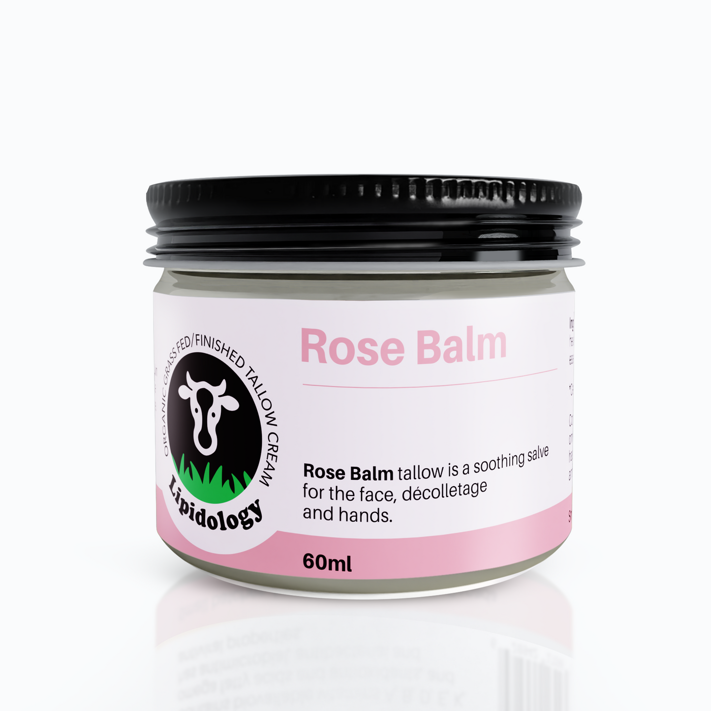 Rose Balm for Décolletage, Face and Neck, Organic Grass-Fed/Finished Tallow, 60 ml