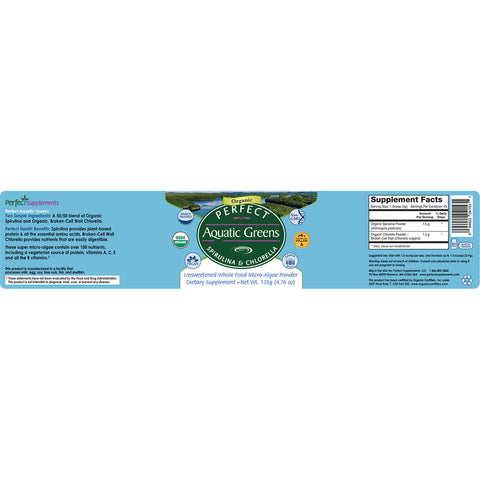 Perfect Aquatic Greens Powder - Organic & Fairly-Traded Spirulina and Chlorella Powder - 135g