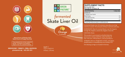 Green Pasture Fermented Skate Liver Oil, Orange Liquid 180 ml