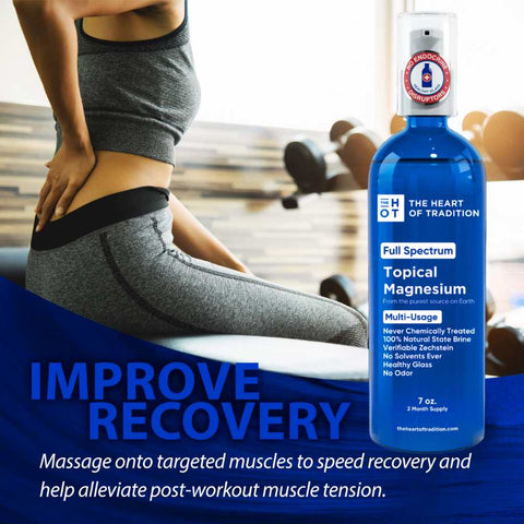 Heart Of Traditions Full Spectrum Topical Magnesium Spray – 2 month supply (7oz) in blue GLASS (1.7 oz.) Topical Magnesium Goodie Vibes