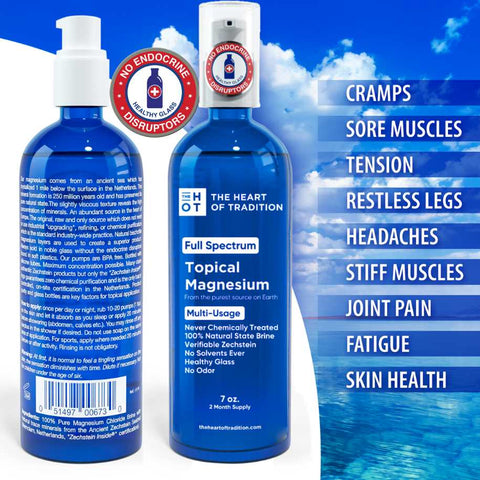 Heart Of Traditions Full Spectrum Topical Magnesium Spray – 2 month supply (7oz) in blue GLASS (1.7 oz.) Topical Magnesium Goodie Vibes