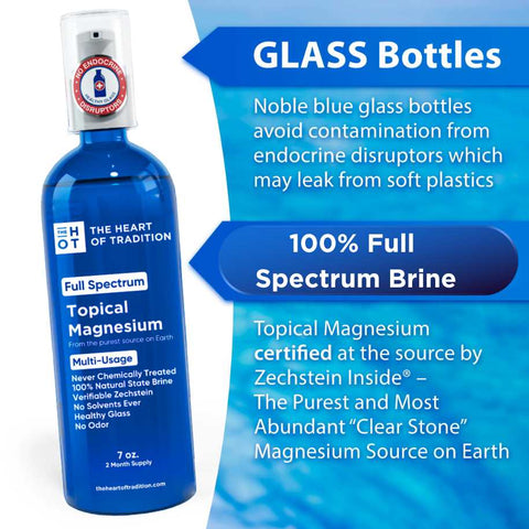 Heart Of Traditions Full Spectrum Topical Magnesium Spray – 2 month supply (7oz) in blue GLASS (1.7 oz.) Topical Magnesium Goodie Vibes