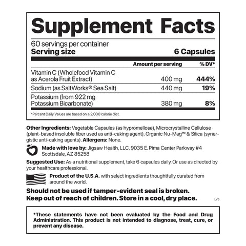 Jigsaw Health Adrenal Cocktail with Whole Food Vitamin C, 360 Capsules