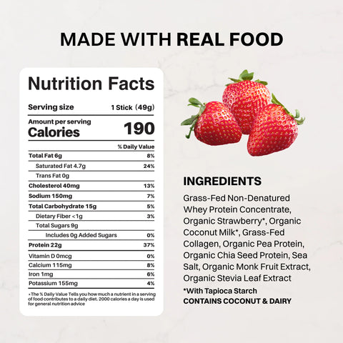 Just Ingredients Strawberries & Cream Protein Powder Stick Supplement Just Ingredients