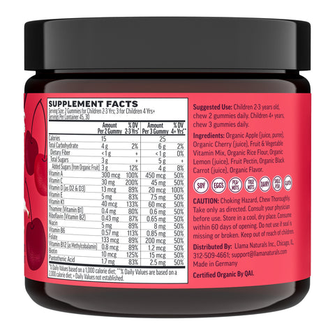 Llama Naturals Organic Kids Multivitamin Gummies - Cherry (90 CT)