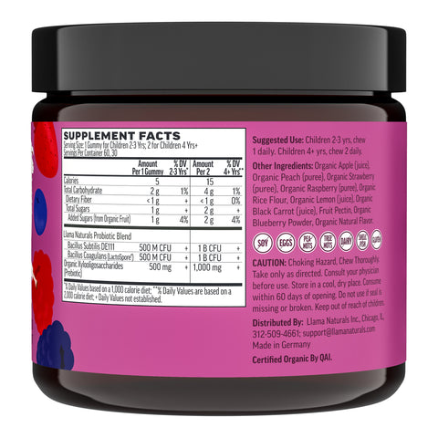 Llama Naturals Organic Kids Prebiotic and Probiotic Gummies - Mixed Berry (60 CT)