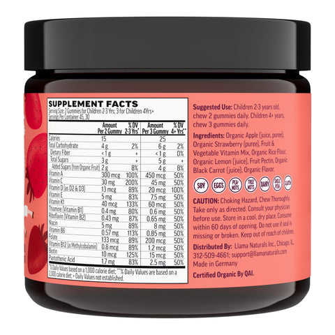 Llama Naturals Organic Kids Multivitamin Gummies - Strawberry (90 CT)