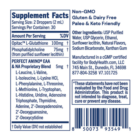 BodyHealth Liposomal Glutathione (2 fl oz) — supplement facts label