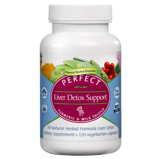 Perfect Liver Detox Support - Turmeric, Milk Thistle, & Other Detoxifying Organic Herbs - 120 Vegetable Capsules