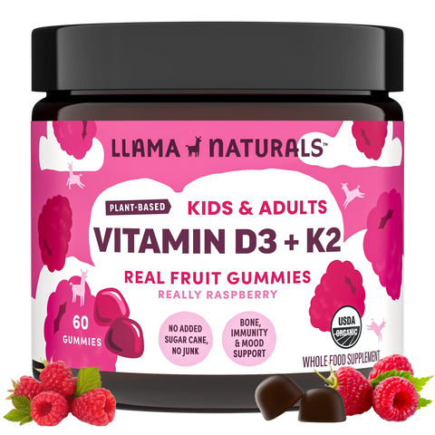 Llama Naturals Kids & Adult Vitamin D3 + K2 Gummies, Raspberry (60 ct) Vitamins & Supplements Llama Naturals
