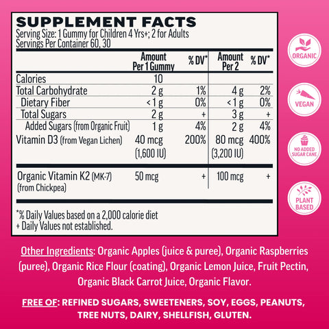 Llama Naturals Kids & Adult Vitamin D3 + K2 Gummies, Raspberry (60 ct) Vitamins & Supplements Llama Naturals