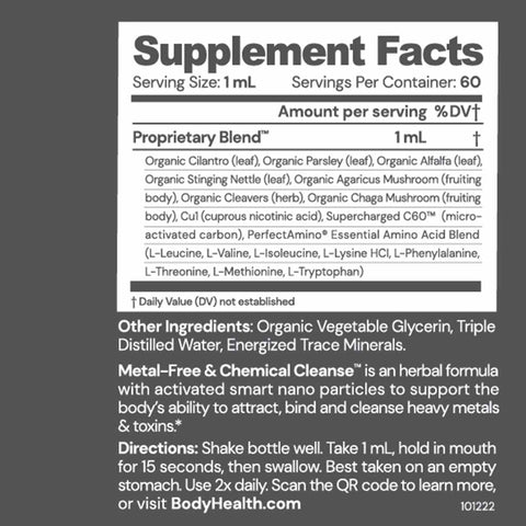 BodyHealth Metal-Free & Chemical Cleanse (2 fl oz) — supplement facts label