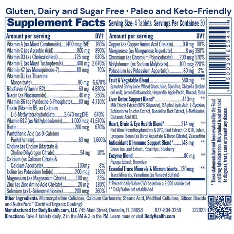 BodyHealth Multi Complete (120 Tablets) — supplement facts label