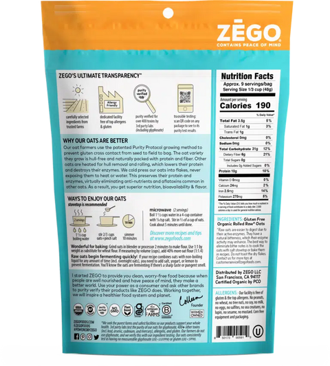 Zego Organic Gluten Free Oats (14oz bag)