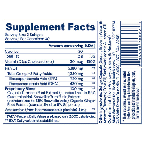 BodyHealth Omega-3 Health (60 Softgels) — supplement facts label