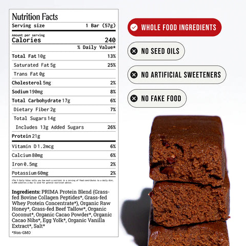 Prima Ancestral Protein Bar - Cacao (Box of 7 bars) Protein Bar Prima