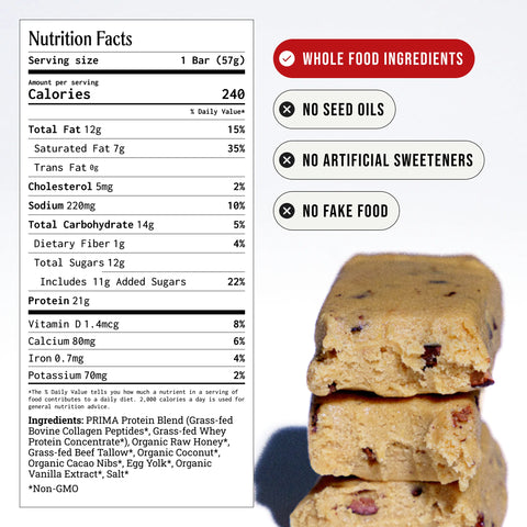 Prima Ancestral Protein Bar - Cookie Dough (Box of 7 bars) Protein Bar Prima