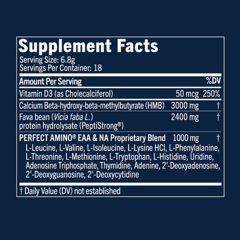 BodyHealth PerfectAmino Strength & Recovery (18 Servings) — supplement facts label