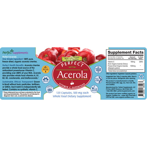 Perfect Acerola - Vitamin C Superfood - 120 Capsules Vitamins & Supplements Perfect Supplements