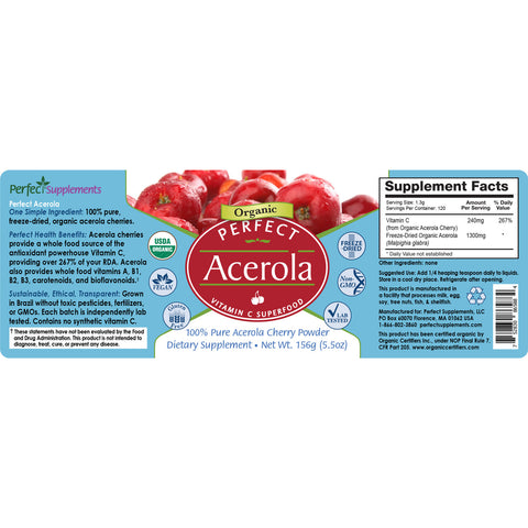 Perfect Acerola Powder - Organic, Vitamin C Superfood - 156g