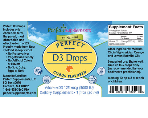 Perfect D3 Drops - Citrus Flavoured Vitamin D3, 5,000IU - 1 fl oz