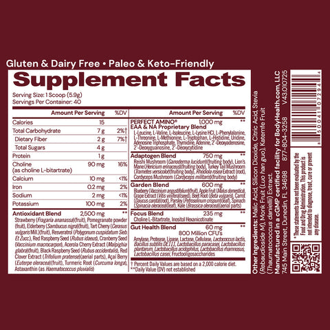 BodyHealth Reds (40 Servings) — supplement facts label