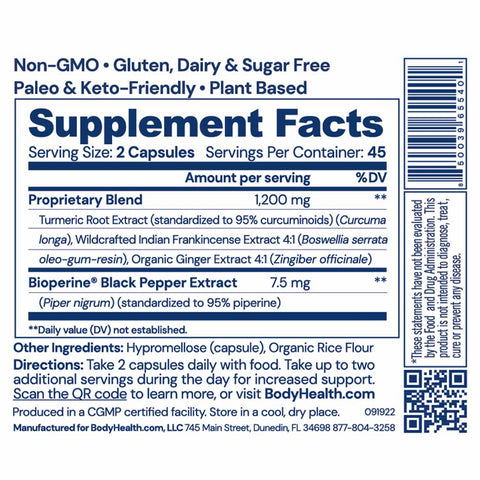 BodyHealth Relief (90 Capsules) — supplement facts label