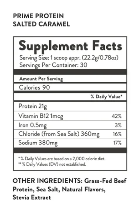 Prime Grass Fed Protein Powder Salted Caramel