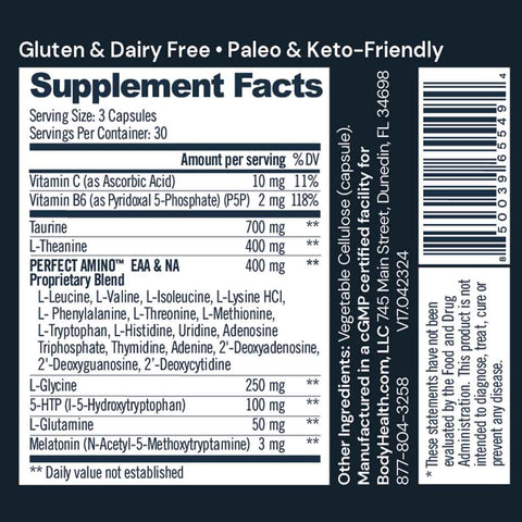 BodyHealth Sleep (90 Capsules) — supplement facts label