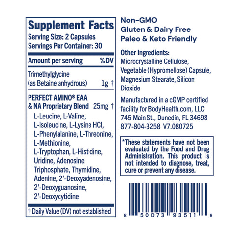 BodyHealth TMG (60 Capsules) — supplement facts label