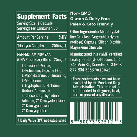 BodyHealth Tributyrin (60 Capsules) — supplement facts label