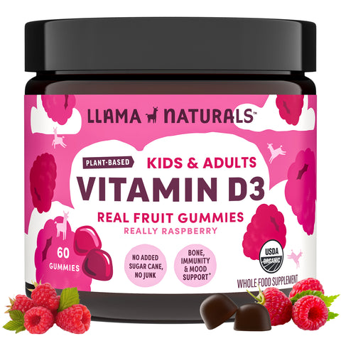 Llama Naturals Organic Kids & Adult Vitamin D3 Gummies - Raspberry (60 CT)